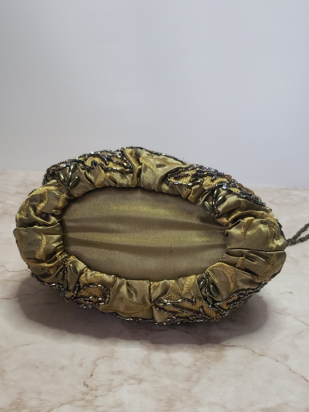 Green Beaded Victorian Style Metal Frame Floral Mini Evening Bag - Picture 4 of 5